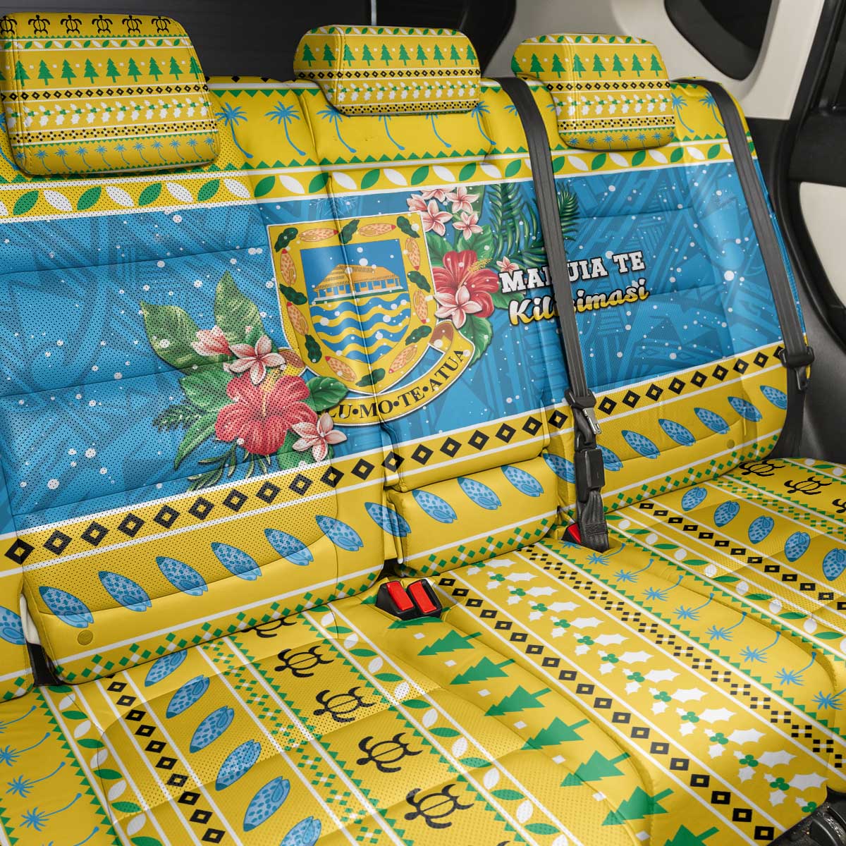 Tuvalu Christmas Back Car Seat Cover Coat Of Arms Manuia Te Kilisimasi LT05 - Polynesian Pride