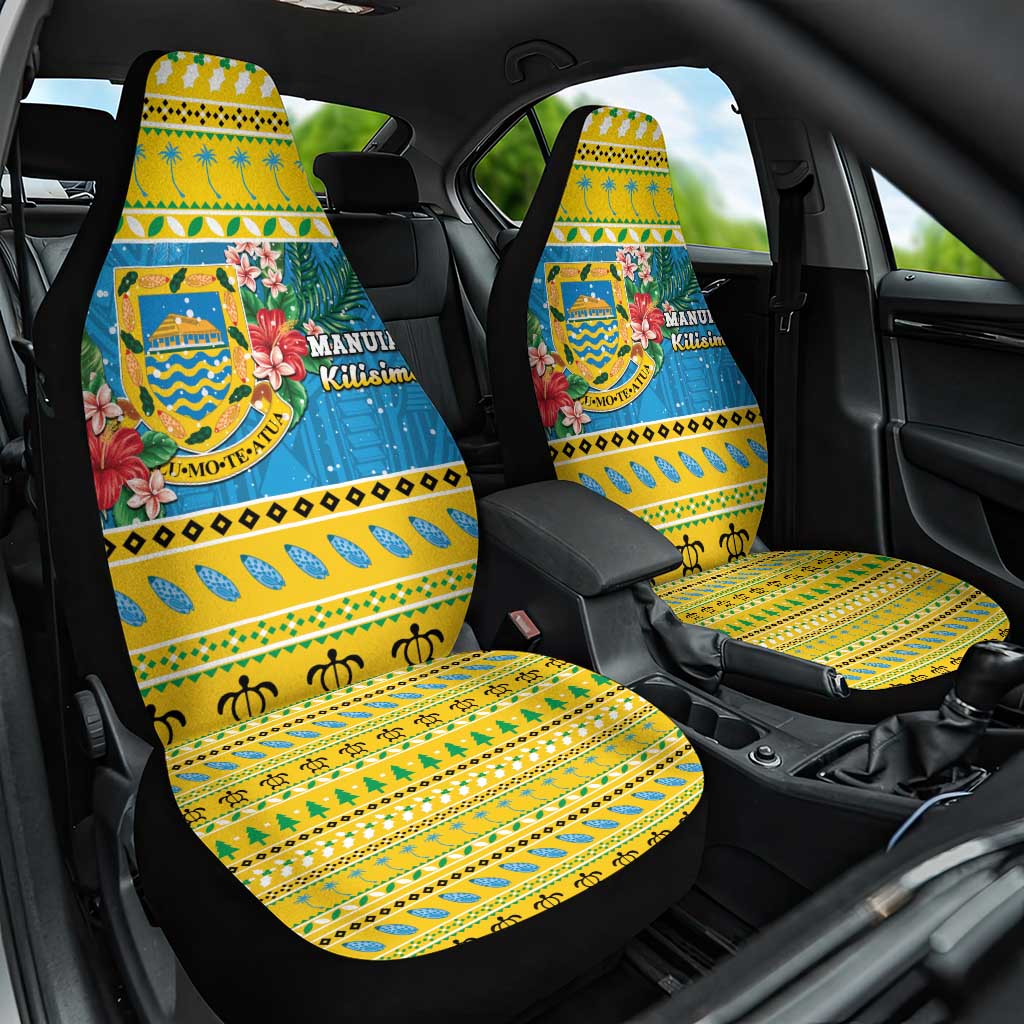 Tuvalu Christmas Car Seat Cover Coat Of Arms Manuia Te Kilisimasi LT05 One Size Yellow - Polynesian Pride