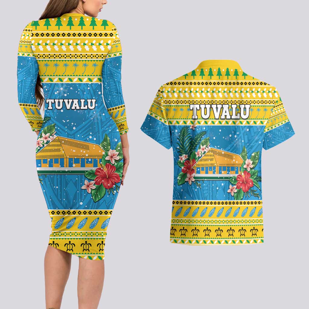 Tuvalu Christmas Couples Matching Long Sleeve Bodycon Dress and Hawaiian Shirt Coat Of Arms Manuia Te Kilisimasi LT05 - Polynesian Pride
