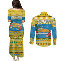 Tuvalu Christmas Couples Matching Puletasi and Long Sleeve Button Shirt Coat Of Arms Manuia Te Kilisimasi LT05 - Polynesian Pride