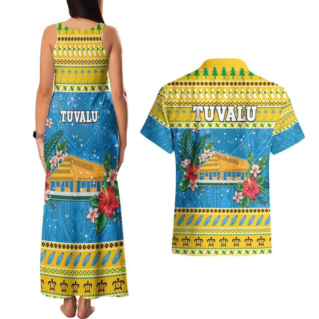 Tuvalu Christmas Couples Matching Tank Maxi Dress and Hawaiian Shirt Coat Of Arms Manuia Te Kilisimasi LT05 - Polynesian Pride