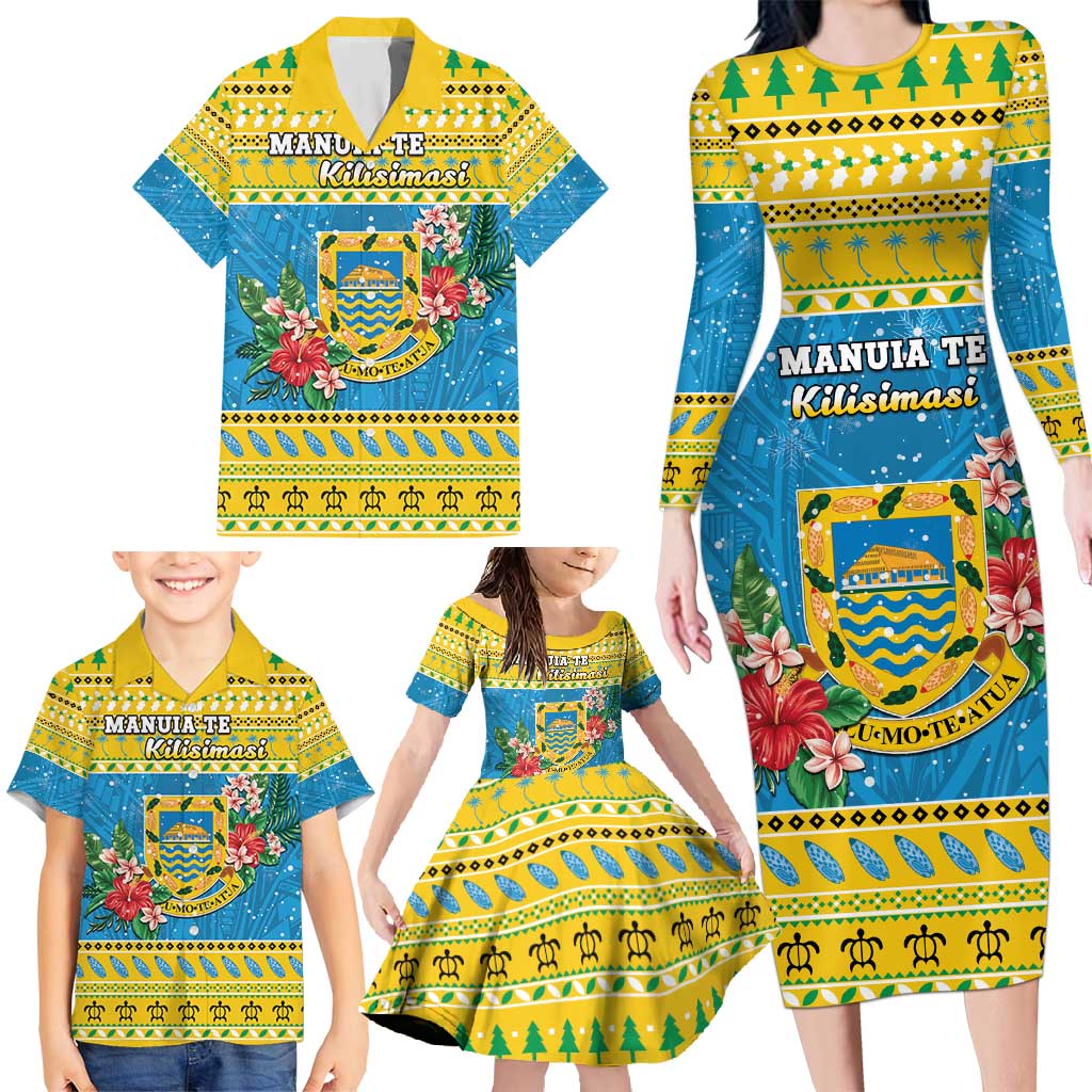 Tuvalu Christmas Family Matching Long Sleeve Bodycon Dress and Hawaiian Shirt Coat Of Arms Manuia Te Kilisimasi LT05 - Polynesian Pride