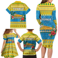 Tuvalu Christmas Family Matching Long Sleeve Bodycon Dress and Hawaiian Shirt Coat Of Arms Manuia Te Kilisimasi LT05 - Polynesian Pride