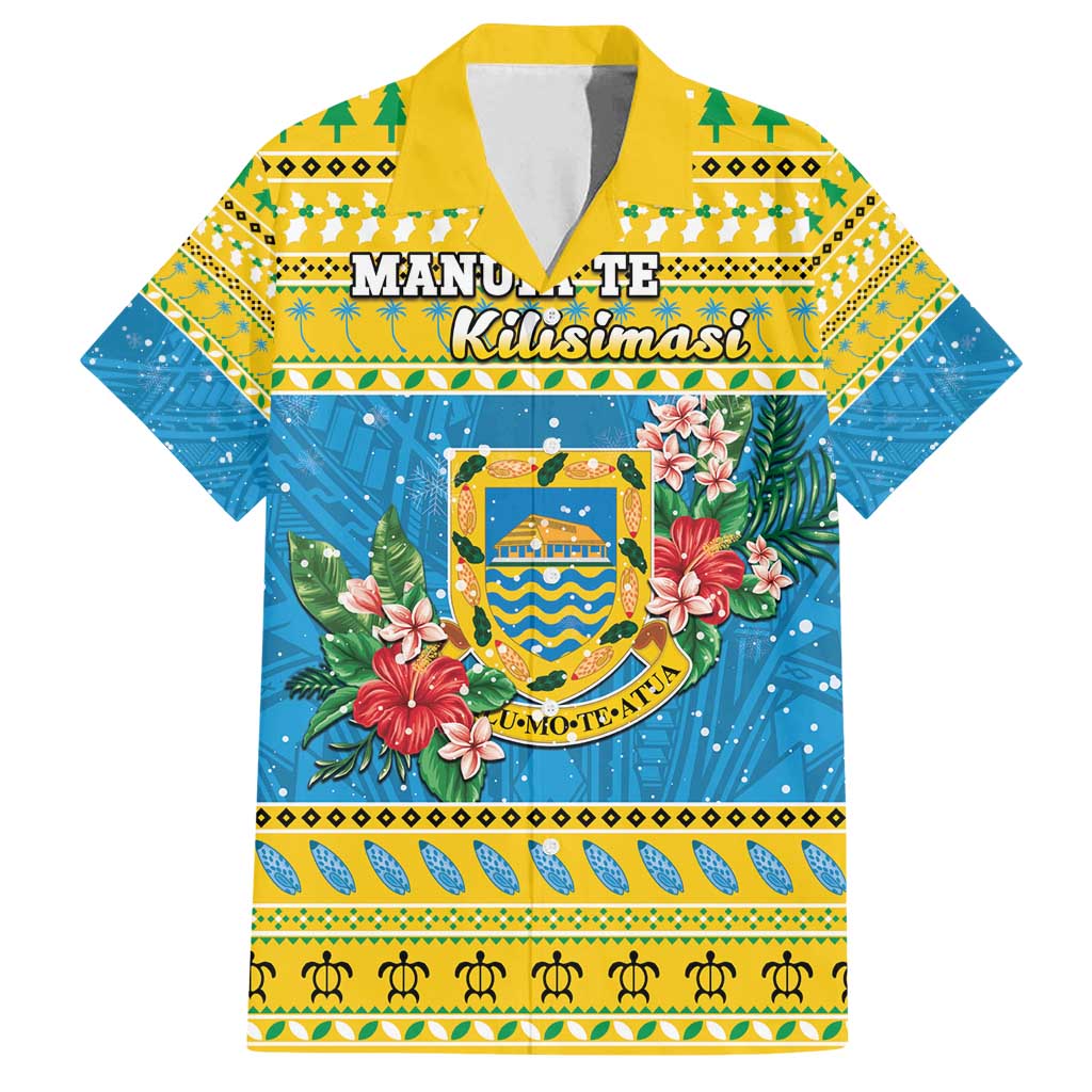 Tuvalu Christmas Family Matching Long Sleeve Bodycon Dress and Hawaiian Shirt Coat Of Arms Manuia Te Kilisimasi LT05 Dad's Shirt - Short Sleeve Yellow - Polynesian Pride