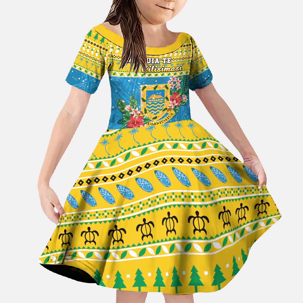 Tuvalu Christmas Family Matching Mermaid Dress and Hawaiian Shirt Coat Of Arms Manuia Te Kilisimasi LT05 Daughter's Dress Yellow - Polynesian Pride