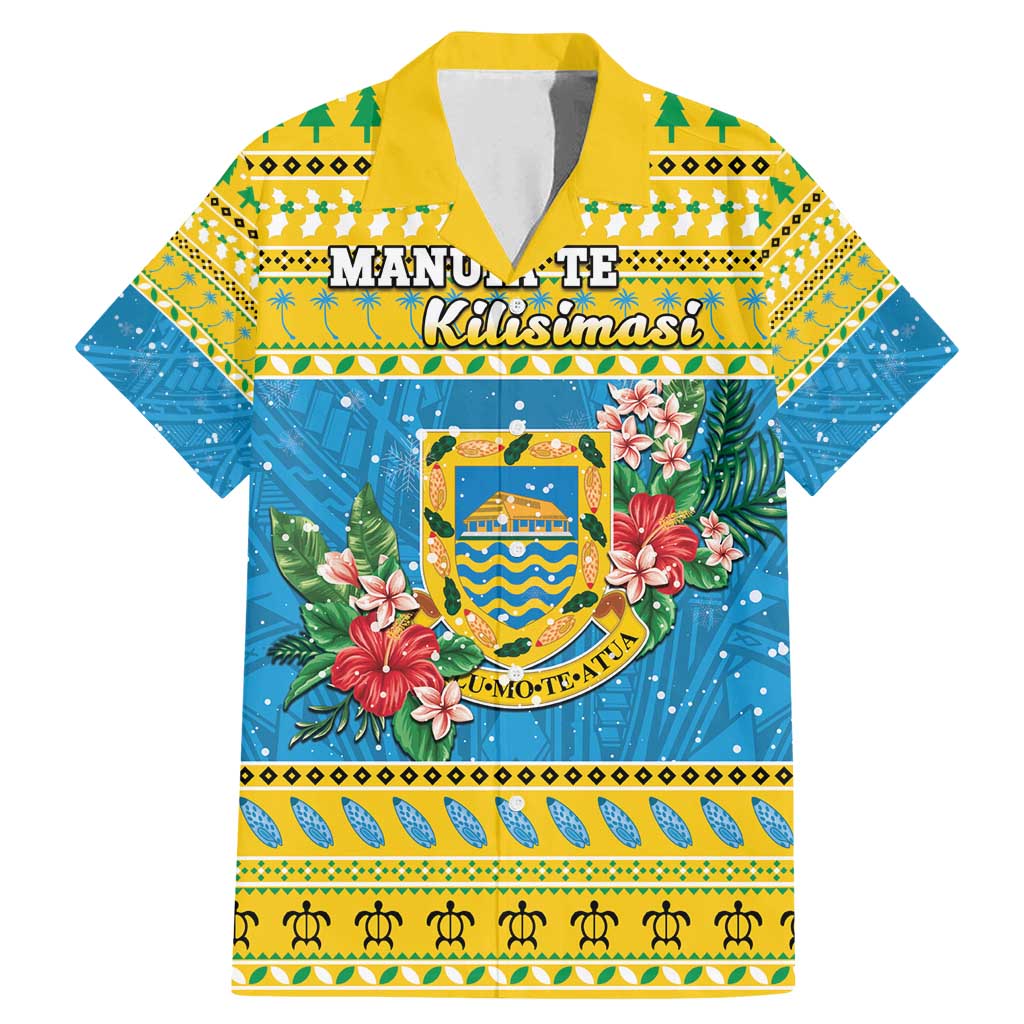 Tuvalu Christmas Family Matching Mermaid Dress and Hawaiian Shirt Coat Of Arms Manuia Te Kilisimasi LT05 Dad's Shirt - Short Sleeve Yellow - Polynesian Pride