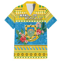 Tuvalu Christmas Family Matching Off Shoulder Maxi Dress and Hawaiian Shirt Coat Of Arms Manuia Te Kilisimasi LT05 Dad's Shirt - Short Sleeve Yellow - Polynesian Pride