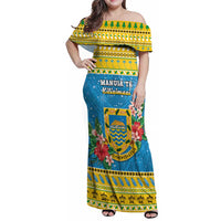 Tuvalu Christmas Family Matching Off Shoulder Maxi Dress and Hawaiian Shirt Coat Of Arms Manuia Te Kilisimasi LT05 Mom's Dress Yellow - Polynesian Pride