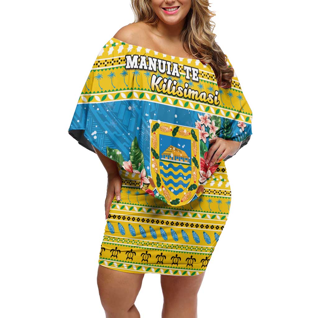 Tuvalu Christmas Family Matching Off Shoulder Short Dress and Hawaiian Shirt Coat Of Arms Manuia Te Kilisimasi LT05 Mom's Dress Yellow - Polynesian Pride