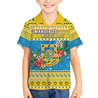Tuvalu Christmas Family Matching Short Sleeve Bodycon Dress and Hawaiian Shirt Coat Of Arms Manuia Te Kilisimasi LT05 Son's Shirt Yellow - Polynesian Pride
