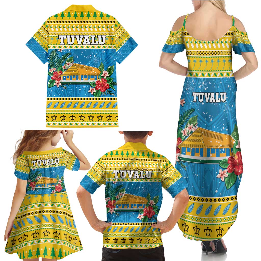 Tuvalu Christmas Family Matching Summer Maxi Dress and Hawaiian Shirt Coat Of Arms Manuia Te Kilisimasi LT05 - Polynesian Pride