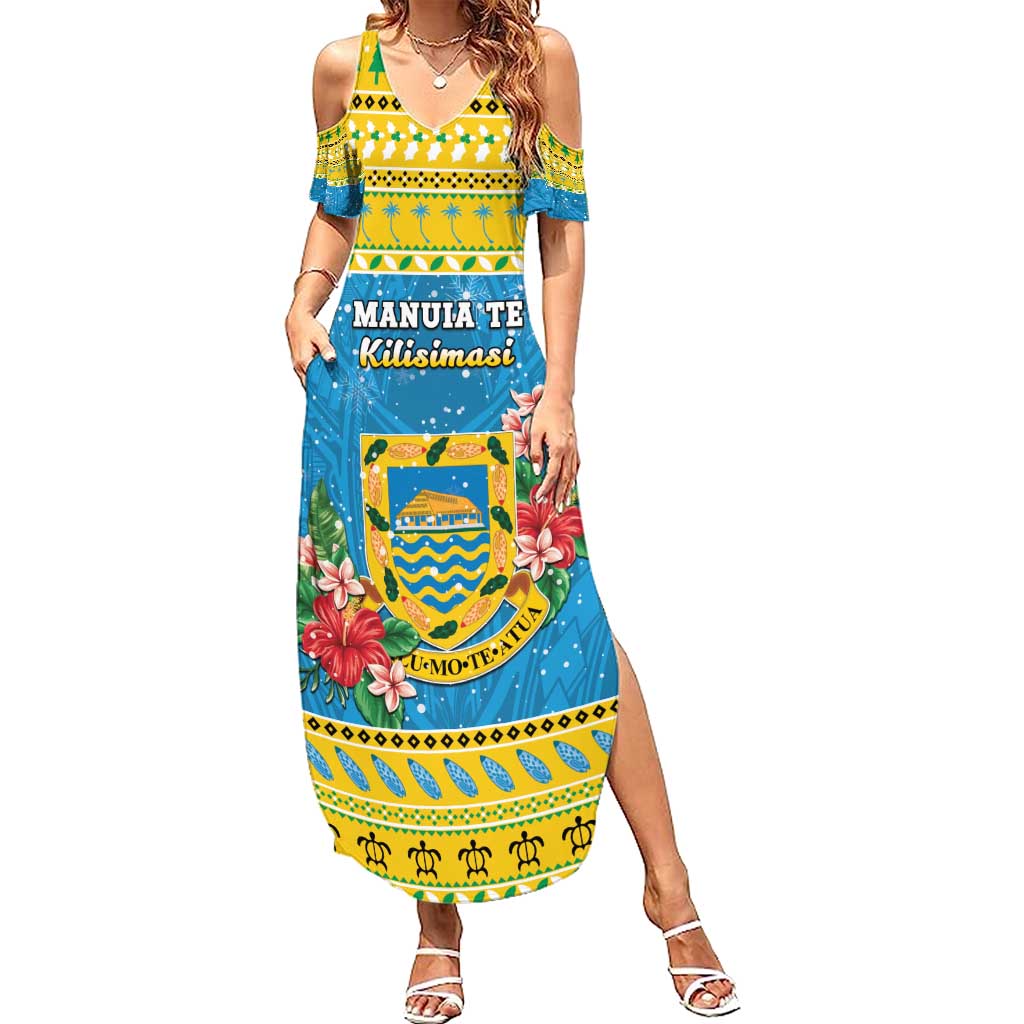 Tuvalu Christmas Family Matching Summer Maxi Dress and Hawaiian Shirt Coat Of Arms Manuia Te Kilisimasi LT05 Mom's Dress Yellow - Polynesian Pride