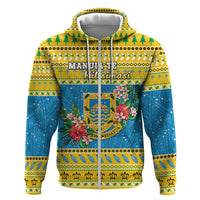 Tuvalu Christmas Hoodie Coat Of Arms Manuia Te Kilisimasi LT05 Zip Hoodie Yellow - Polynesian Pride