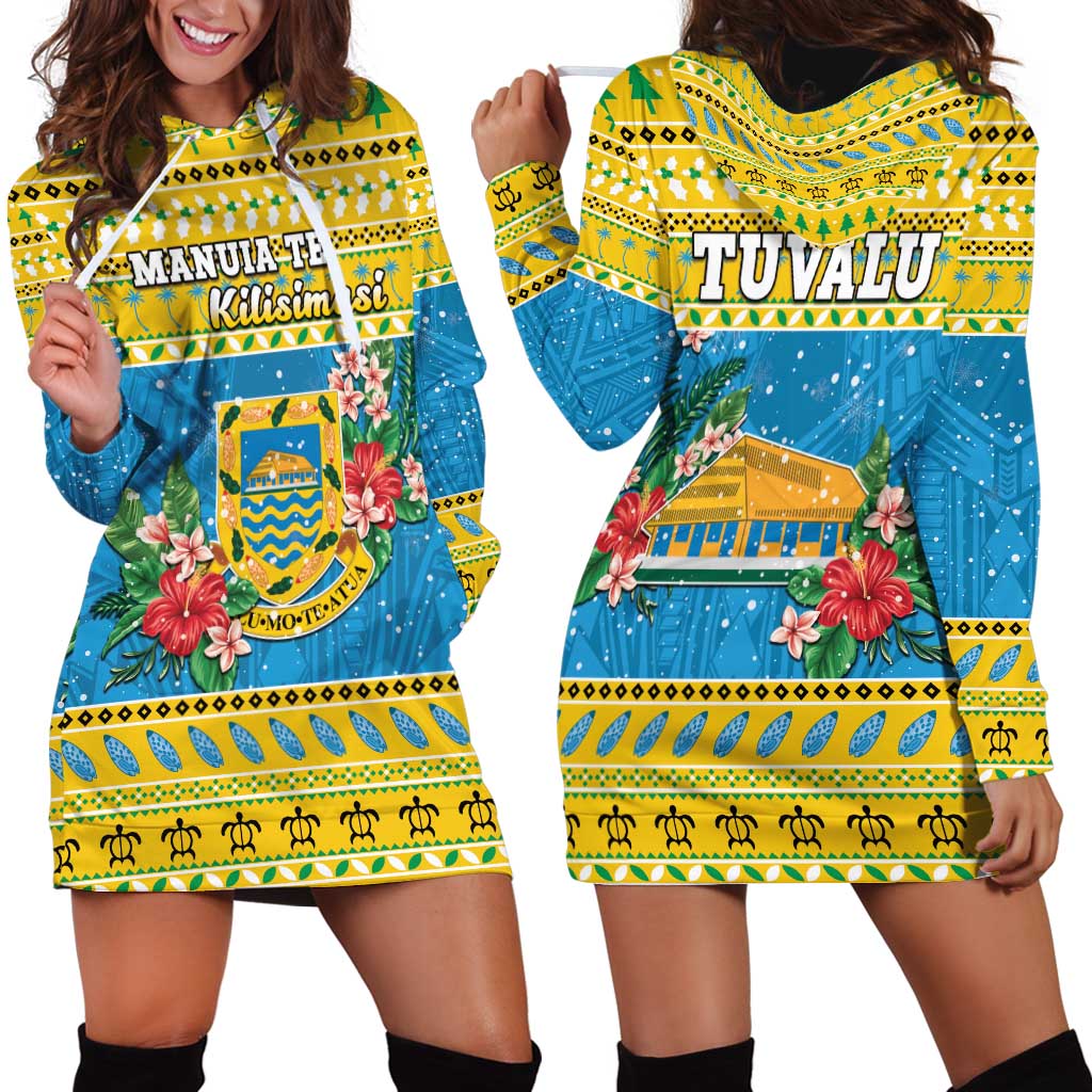Tuvalu Christmas Hoodie Dress Coat Of Arms Manuia Te Kilisimasi LT05 - Polynesian Pride