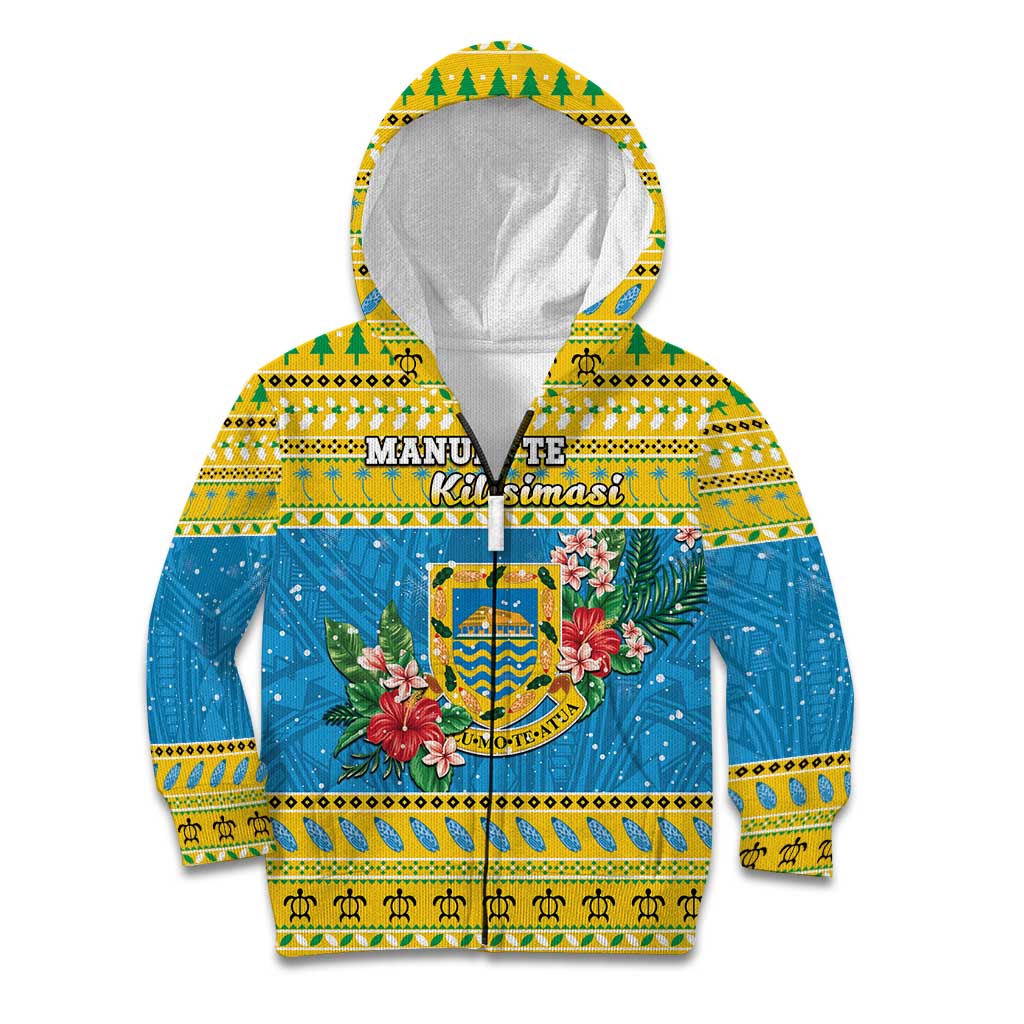 Tuvalu Christmas Kid Hoodie Coat Of Arms Manuia Te Kilisimasi LT05 Zip Hoodie Yellow - Polynesian Pride