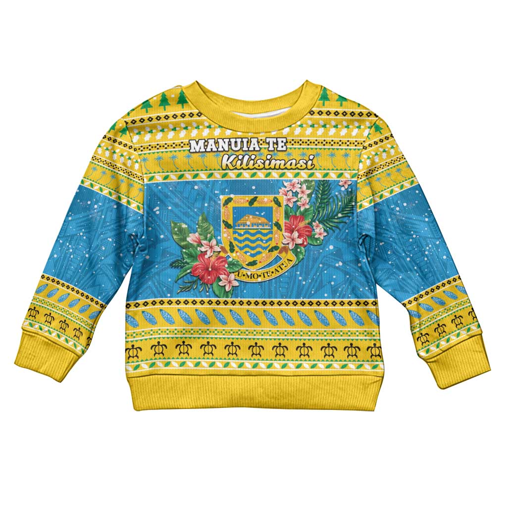 Tuvalu Christmas Kid Ugly Christmas Sweater Coat Of Arms Manuia Te Kilisimasi LT05 Kid Yellow - Polynesian Pride