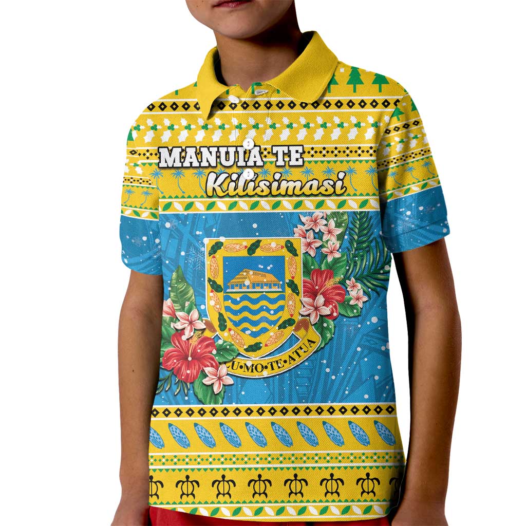 Tuvalu Christmas Kid Polo Shirt Coat Of Arms Manuia Te Kilisimasi LT05 Kid Yellow - Polynesian Pride