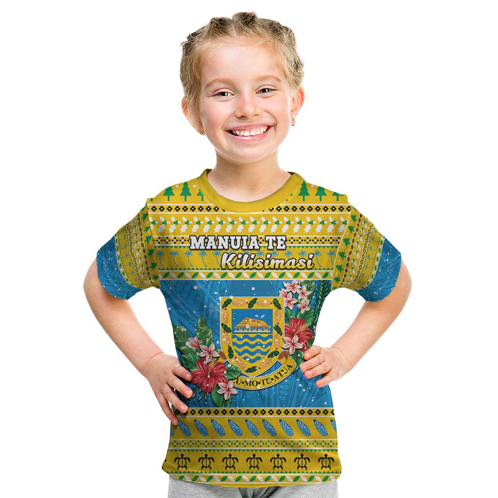Tuvalu Christmas Kid T Shirt Coat Of Arms Manuia Te Kilisimasi LT05 Yellow - Polynesian Pride