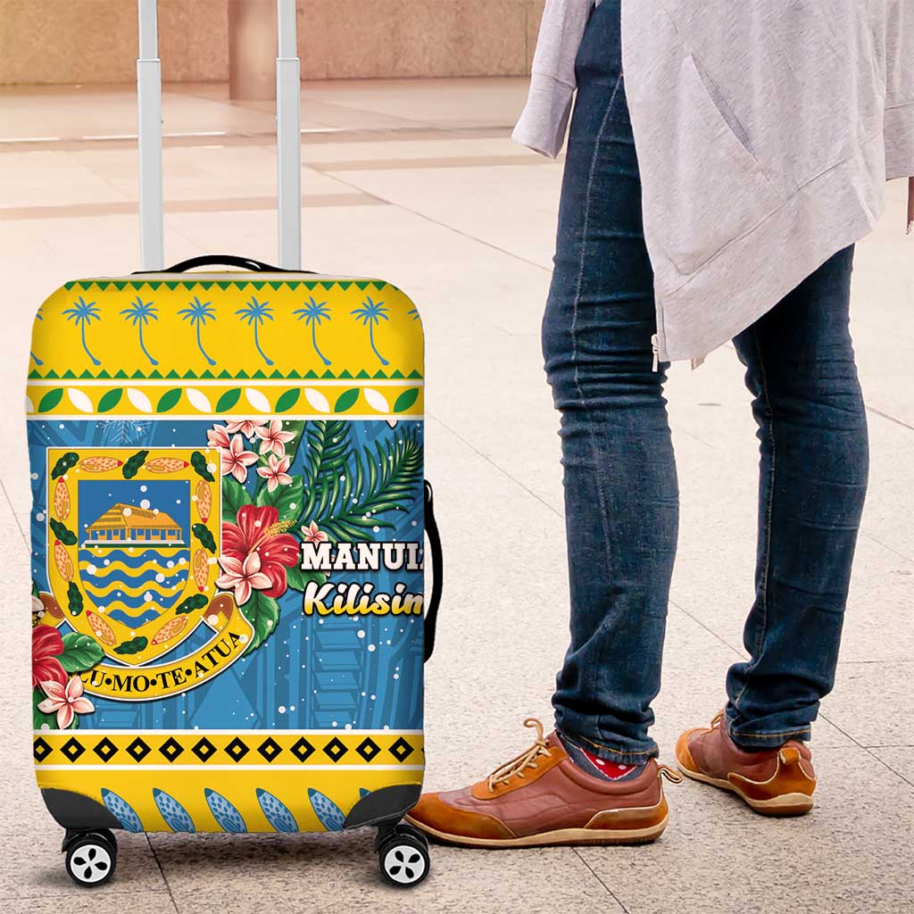 Tuvalu Christmas Luggage Cover Coat Of Arms Manuia Te Kilisimasi LT05 Yellow - Polynesian Pride