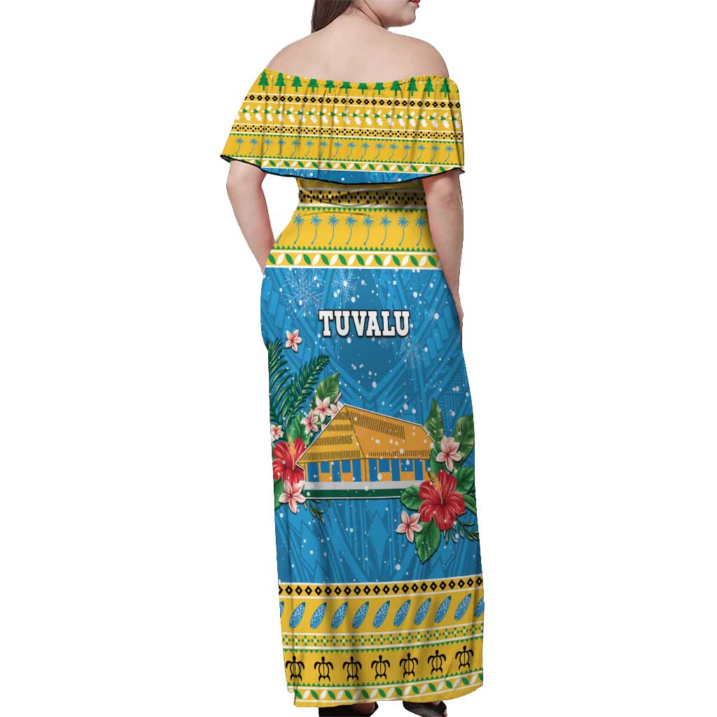 Tuvalu Christmas Off Shoulder Maxi Dress Coat Of Arms Manuia Te Kilisimasi LT05 - Polynesian Pride