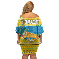 Tuvalu Christmas Off Shoulder Short Dress Coat Of Arms Manuia Te Kilisimasi LT05 - Polynesian Pride
