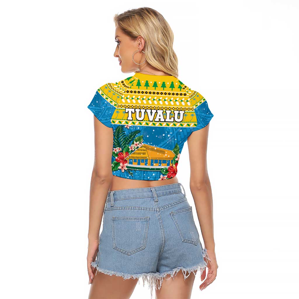 Tuvalu Christmas Raglan Cropped T Shirt Coat Of Arms Manuia Te Kilisimasi LT05 - Polynesian Pride
