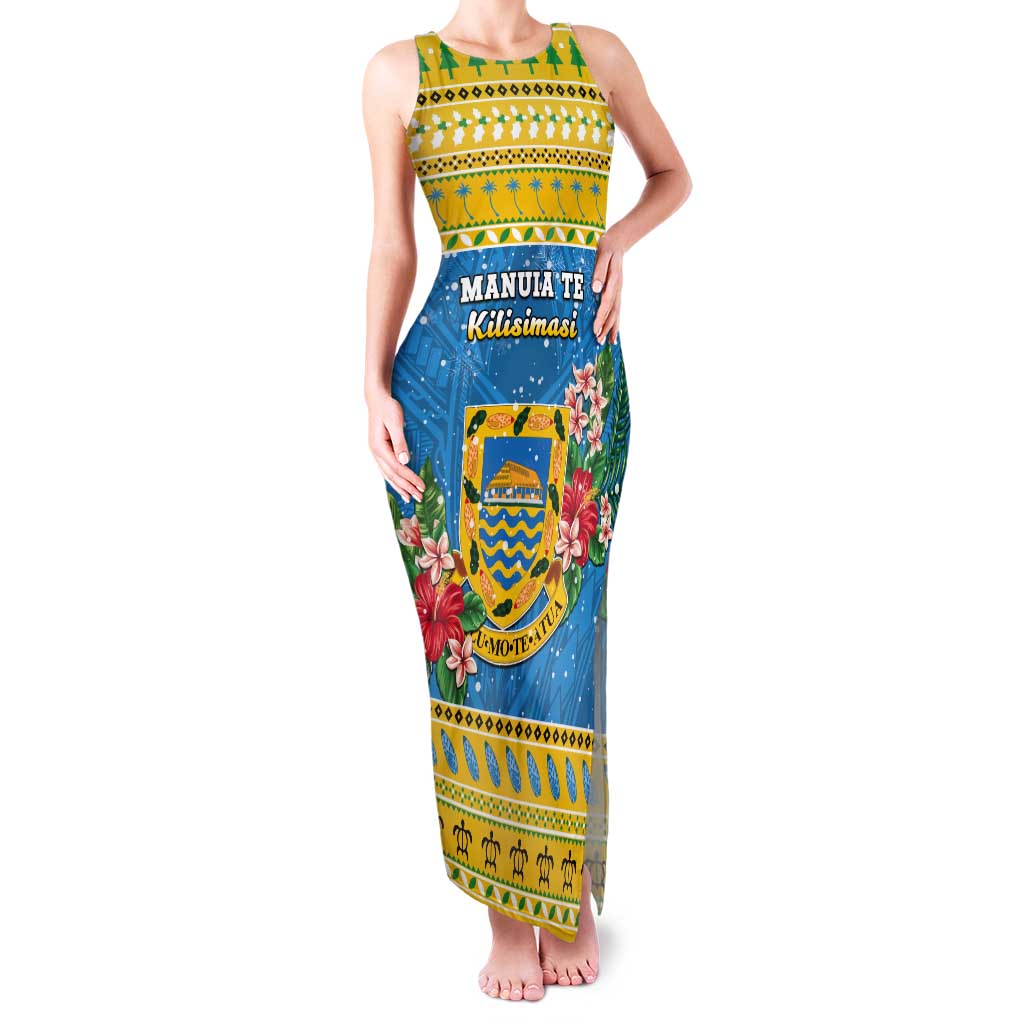 Tuvalu Christmas Tank Maxi Dress Coat Of Arms Manuia Te Kilisimasi LT05 Women Yellow - Polynesian Pride