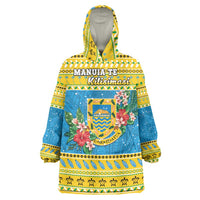 Tuvalu Christmas Wearable Blanket Hoodie Coat Of Arms Manuia Te Kilisimasi LT05 One Size Yellow - Polynesian Pride
