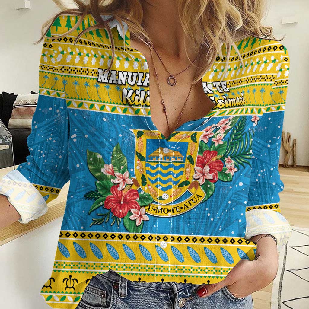 Tuvalu Christmas Women Casual Shirt Coat Of Arms Manuia Te Kilisimasi LT05 Female Yellow - Polynesian Pride
