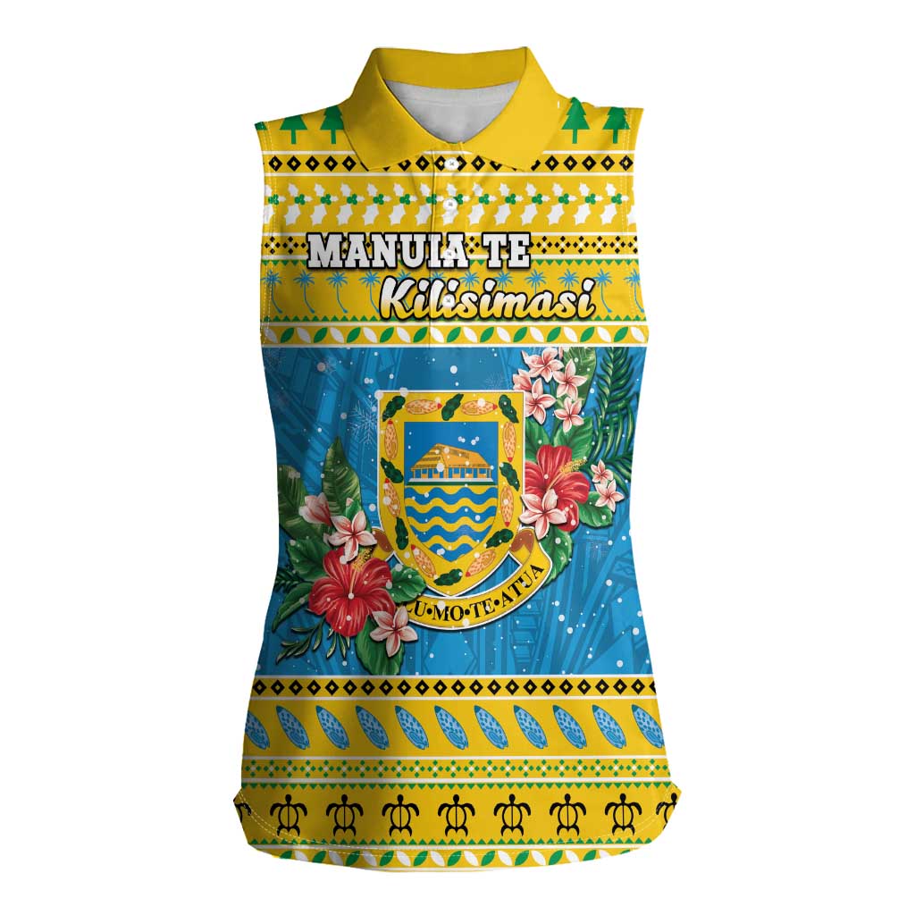 Tuvalu Christmas Women Sleeveless Polo Shirt Coat Of Arms Manuia Te Kilisimasi LT05 Female Yellow - Polynesian Pride