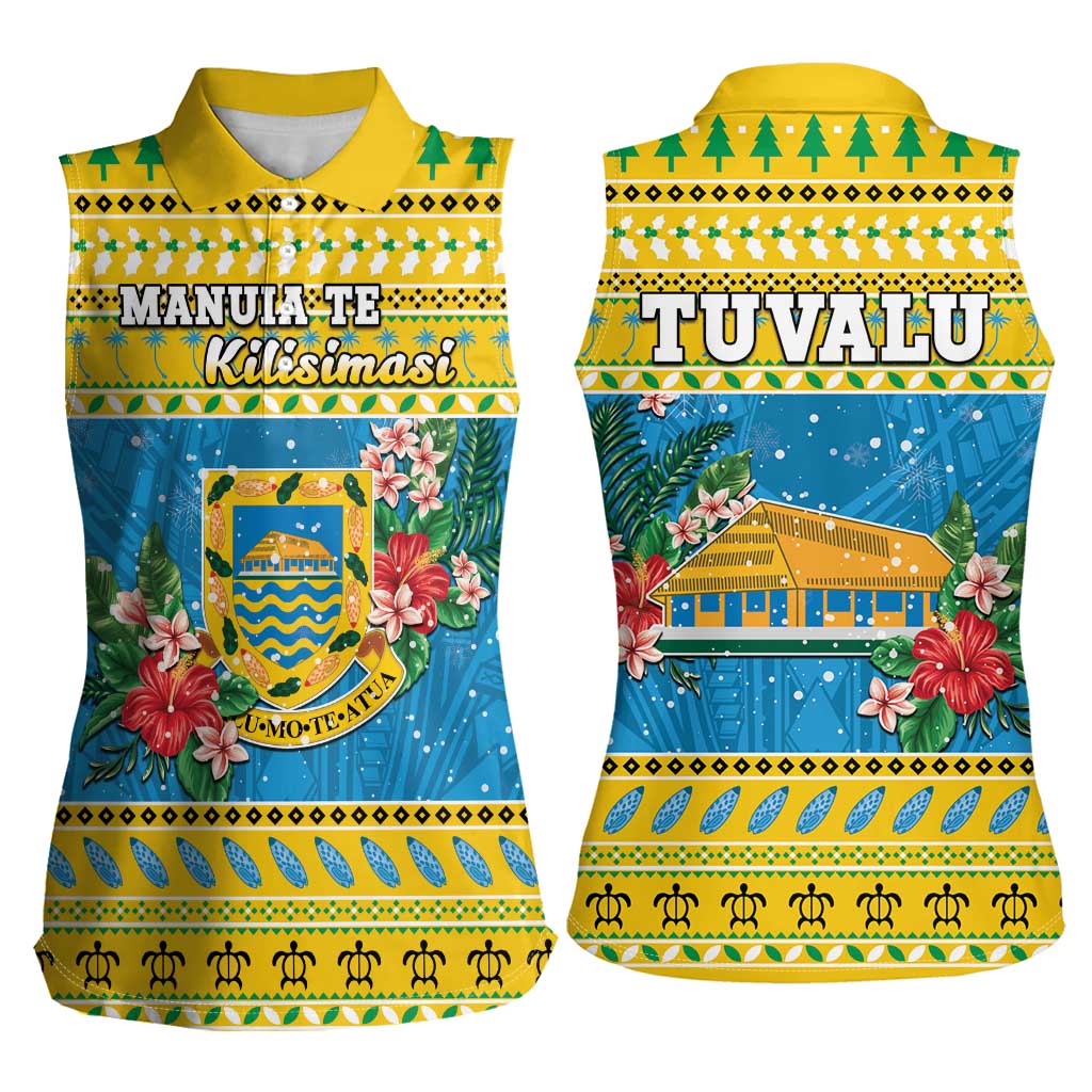 Tuvalu Christmas Women Sleeveless Polo Shirt Coat Of Arms Manuia Te Kilisimasi LT05 - Polynesian Pride