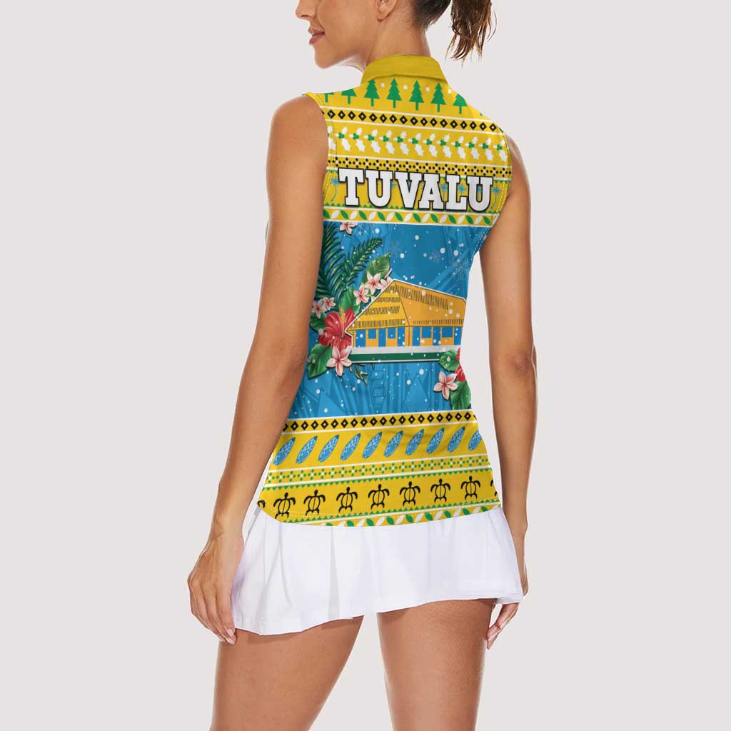 Tuvalu Christmas Women Sleeveless Polo Shirt Coat Of Arms Manuia Te Kilisimasi LT05 - Polynesian Pride