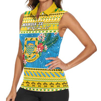 Tuvalu Christmas Women Sleeveless Polo Shirt Coat Of Arms Manuia Te Kilisimasi LT05 - Polynesian Pride