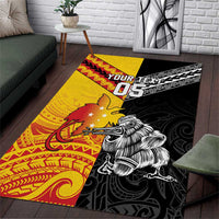 New Zealand And Papua New Guinea Rugby Custom Area Rug Maori Kiwi With Bird of Paradise LT05 Black - Polynesian Pride
