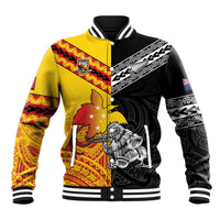 New Zealand And Papua New Guinea Rugby Custom Baseball Jacket Maori Kiwi With Bird of Paradise LT05 Unisex Black - Polynesian Pride