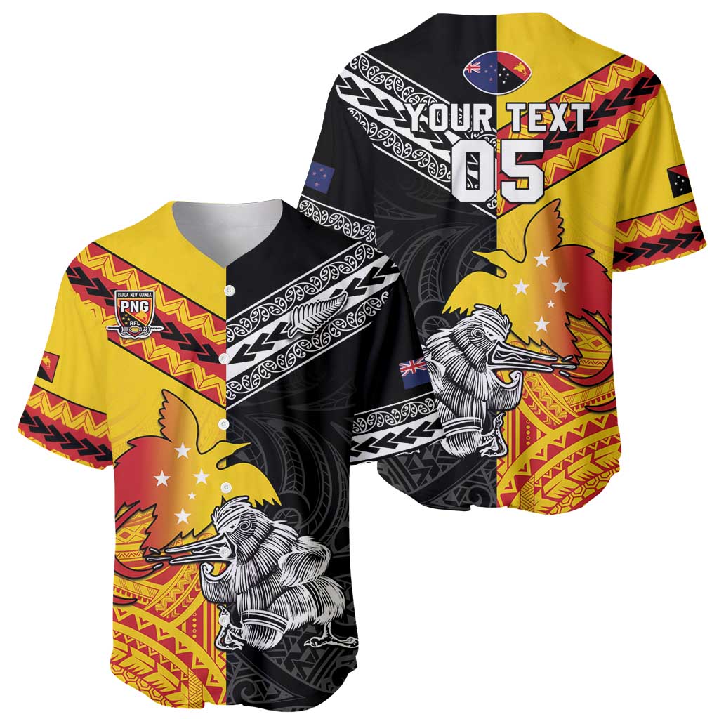 New Zealand And Papua New Guinea Rugby Custom Baseball Jersey Maori Kiwi With Bird of Paradise LT05 - Polynesian Pride