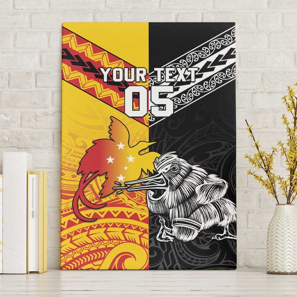 New Zealand And Papua New Guinea Rugby Custom Canvas Wall Art Maori Kiwi With Bird of Paradise LT05 Without Frame Black - Polynesian Pride