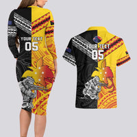 New Zealand And Papua New Guinea Rugby Custom Couples Matching Long Sleeve Bodycon Dress and Hawaiian Shirt Maori Kiwi With Bird of Paradise LT05 - Polynesian Pride