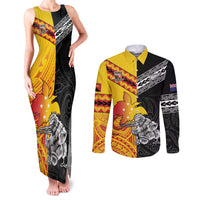 New Zealand And Papua New Guinea Rugby Custom Couples Matching Tank Maxi Dress and Long Sleeve Button Shirt Maori Kiwi With Bird of Paradise LT05 Black - Polynesian Pride