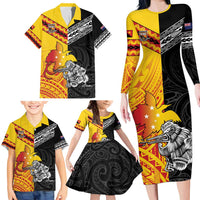 New Zealand And Papua New Guinea Rugby Custom Family Matching Long Sleeve Bodycon Dress and Hawaiian Shirt Maori Kiwi With Bird of Paradise LT05 - Polynesian Pride