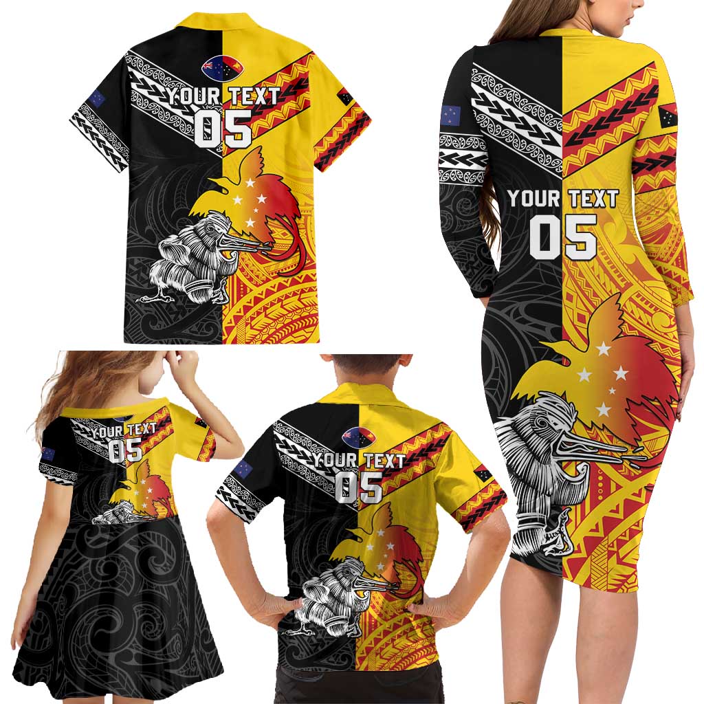 New Zealand And Papua New Guinea Rugby Custom Family Matching Long Sleeve Bodycon Dress and Hawaiian Shirt Maori Kiwi With Bird of Paradise LT05 - Polynesian Pride