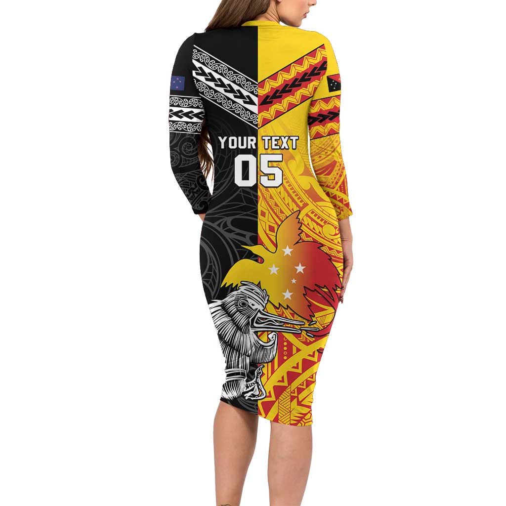 New Zealand And Papua New Guinea Rugby Custom Family Matching Long Sleeve Bodycon Dress and Hawaiian Shirt Maori Kiwi With Bird of Paradise LT05 - Polynesian Pride