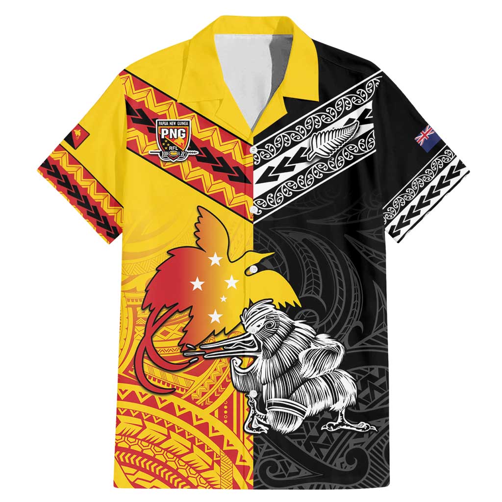 New Zealand And Papua New Guinea Rugby Custom Family Matching Mermaid Dress and Hawaiian Shirt Maori Kiwi With Bird of Paradise LT05 Dad's Shirt - Short Sleeve Black - Polynesian Pride
