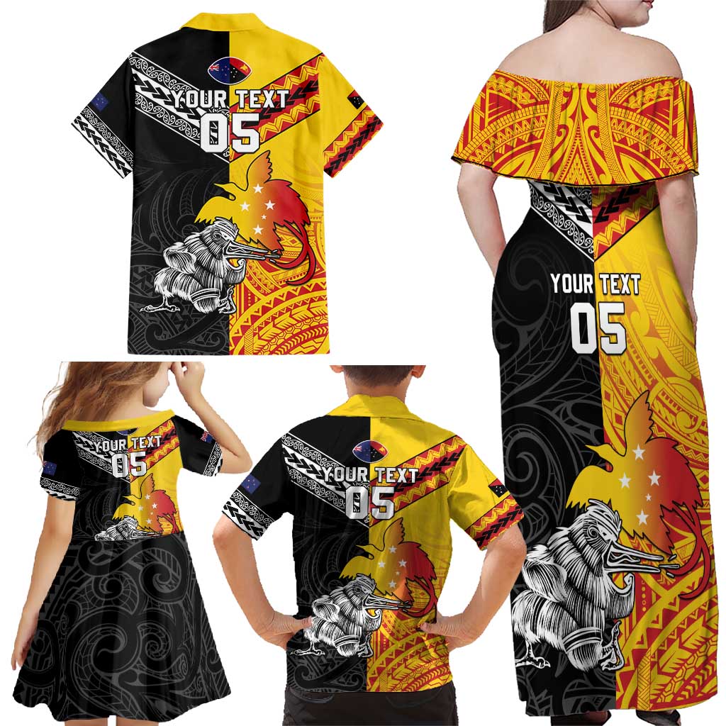 New Zealand And Papua New Guinea Rugby Custom Family Matching Off Shoulder Maxi Dress and Hawaiian Shirt Maori Kiwi With Bird of Paradise LT05 - Polynesian Pride