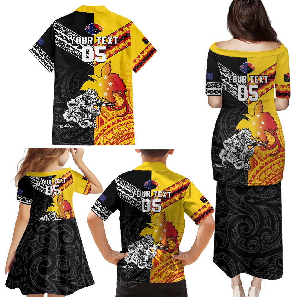 New Zealand And Papua New Guinea Rugby Custom Family Matching Puletasi and Hawaiian Shirt Maori Kiwi With Bird of Paradise LT05 - Polynesian Pride