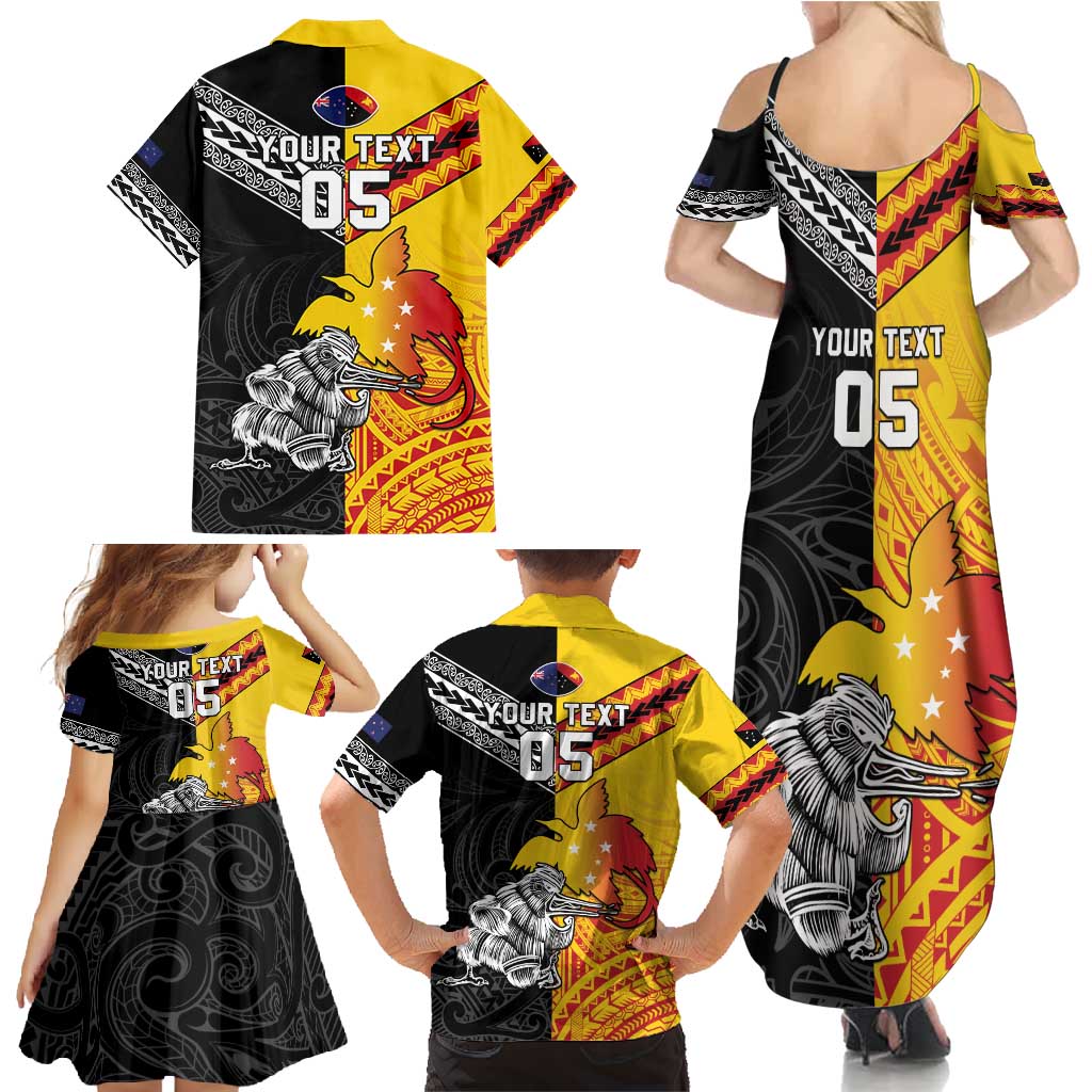 New Zealand And Papua New Guinea Rugby Custom Family Matching Summer Maxi Dress and Hawaiian Shirt Maori Kiwi With Bird of Paradise LT05 - Polynesian Pride
