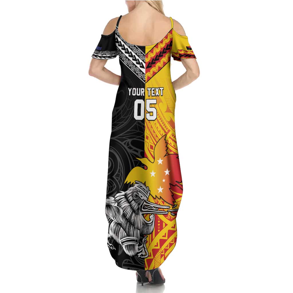 New Zealand And Papua New Guinea Rugby Custom Family Matching Summer Maxi Dress and Hawaiian Shirt Maori Kiwi With Bird of Paradise LT05 - Polynesian Pride