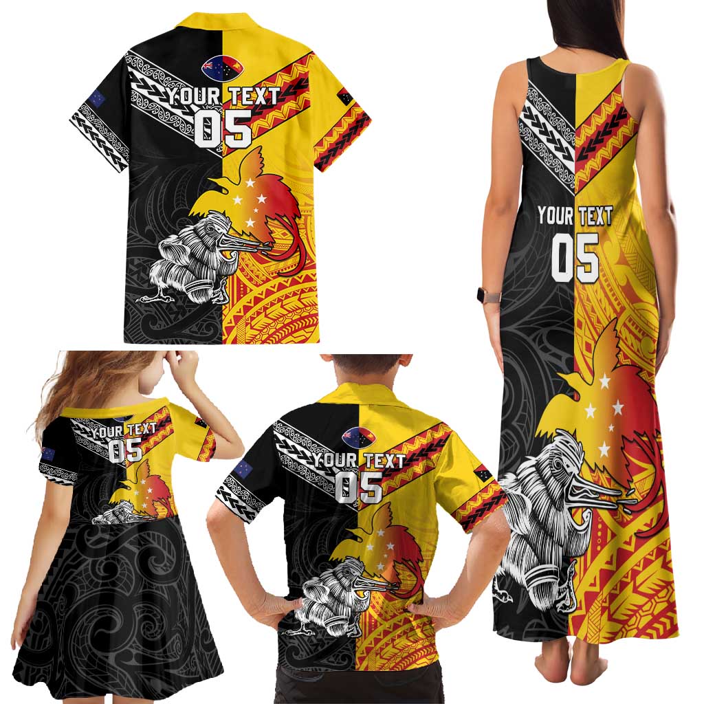 New Zealand And Papua New Guinea Rugby Custom Family Matching Tank Maxi Dress and Hawaiian Shirt Maori Kiwi With Bird of Paradise LT05 - Polynesian Pride