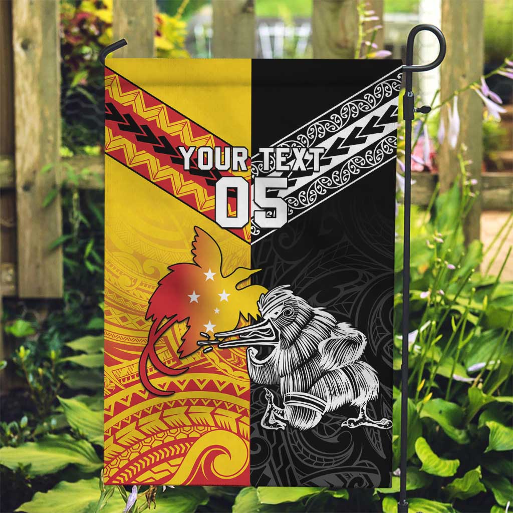 New Zealand And Papua New Guinea Rugby Custom Garden Flag Maori Kiwi With Bird of Paradise LT05 Garden Flag Black - Polynesian Pride