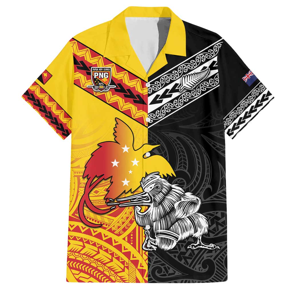 New Zealand And Papua New Guinea Rugby Custom Hawaiian Shirt Maori Kiwi With Bird of Paradise LT05 Black - Polynesian Pride